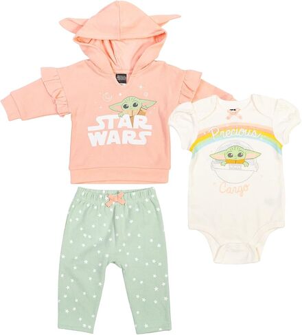 STAR WARS The Mandalorian The Child Baby Girls 3 Piece Outfit Set: Pullover Hoodie Cuddly Bodysuit Pants in Saudi Arabia