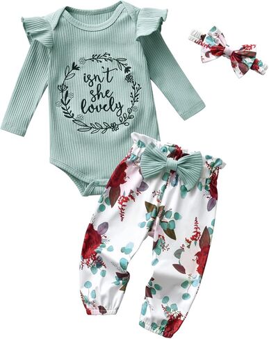 Elspilit Preemie Newborn Baby Girl Clothes Infant Long Sleeve Romper Pants Headband Outfits Sets in Kuwait