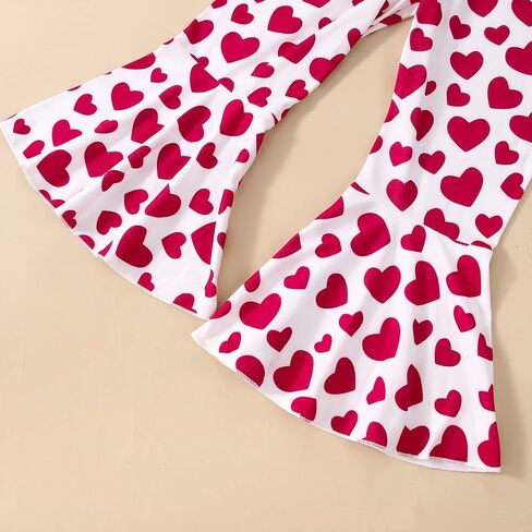 Toddler Baby Girl Valentine's Day Outfit Long Sleeve Elephant Heart T-Shirt Top Bell Bottom Pants Headband 3Pcs Set in Saudi Arabia