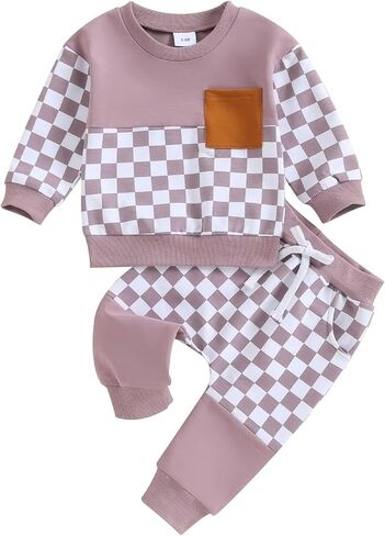 Hnyenmcko طفل رضيع فتاة صبي الملابس اللون كتلة طويلة الأكمام Crewneck البلوز بنطال رياضي مجموعة 2 قطعة ملابس الخريف الشتاء in Saudi Arabia