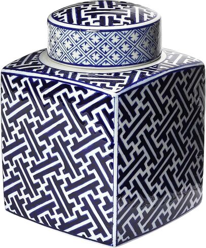 Creative Co-Op Decorative Stoneware Ginger Jar, Blue and White in Kuwait