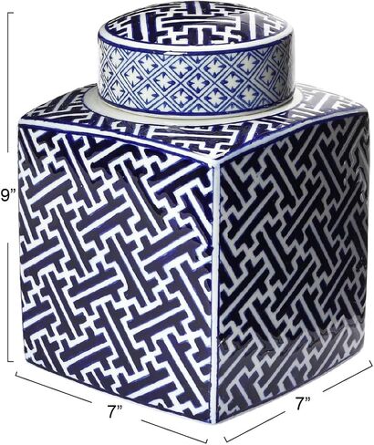 Creative Co-Op Decorative Stoneware Ginger Jar, Blue and White in Kuwait