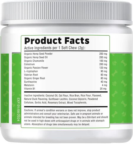 مضغ القنب المهدئ للكلاب التي تعاني من القلق والتوتر - تخفيف قلق الكلاب، الانفصال، العواصف، النباح - الميلاتونين، زيت القنب، جذر فاليريان، إل تريبتوفان، البابونج - 180 علاجًا مهدئًا للكلاب - البط in Kuwait