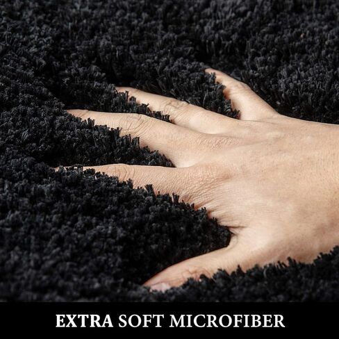 MIULEE Set of 2 Non Slip Shaggy Bathroom Rugs Extra Thick Soft Bath Mats Plush Microfiber Absorbent Water for Tub Shower Machine Washable (Black, 16x24 inches) in Saudi Arabia