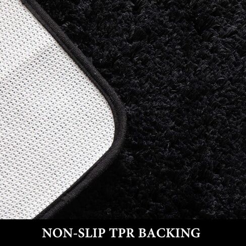 MIULEE Set of 2 Non Slip Shaggy Bathroom Rugs Extra Thick Soft Bath Mats Plush Microfiber Absorbent Water for Tub Shower Machine Washable (Black, 16x24 inches) in Saudi Arabia