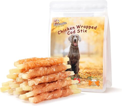 Pawmate Chicken Wrapped Cod Sticks Dog Treats, Grain Rawhide Free All Natural Healthy Chewy Snacks for Small Medium Large Dogs 10.58OZ in Saudi Arabia