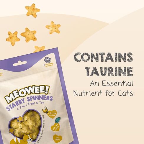ميوي! علاج القطط ستاري سبينرز، 2.8 أونصة، علاج 2 في 1 ولعبة مصنوعة من الدجاج الحقيقي وكبد الدجاج والنعناع البري، تشجع على اللعب وانخفاض السعرات الحرارية in Kuwait