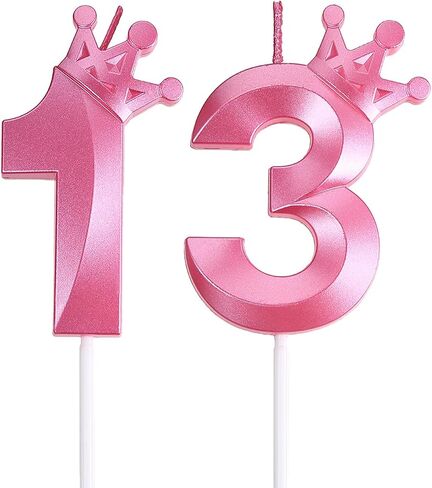 3.15 inch Pink 3 Birthday Candles,3D Crown Number 3 Cake Topper for Birthday Decorations in Saudi Arabia