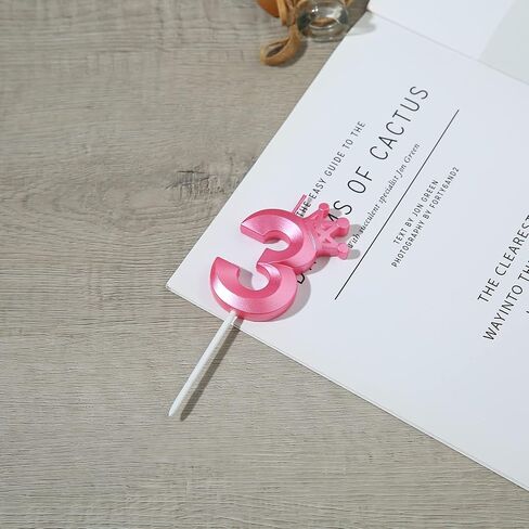 3.15 inch Pink 3 Birthday Candles,3D Crown Number 3 Cake Topper for Birthday Decorations in Saudi Arabia