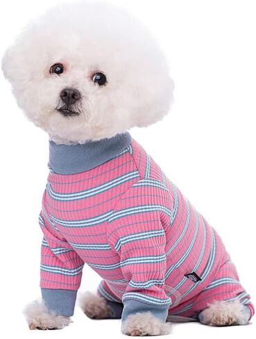 Dog Striped Recovery Suit, Puppy After Surgery Onesie for Female Male Dogs, Dogs Cats Long Sleeve Pajamas Bodysuit, Surgery Abdominal Wound Bandages Clothes, Dog Pant for Shedding Skin Disease Blue in Saudi Arabia
