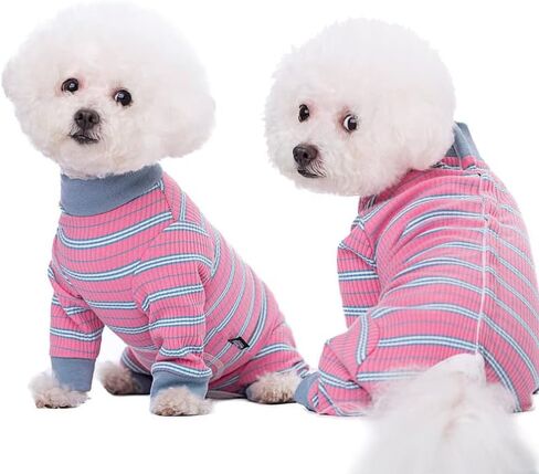 Dog Striped Recovery Suit, Puppy After Surgery Onesie for Female Male Dogs, Dogs Cats Long Sleeve Pajamas Bodysuit, Surgery Abdominal Wound Bandages Clothes, Dog Pant for Shedding Skin Disease Blue in Saudi Arabia