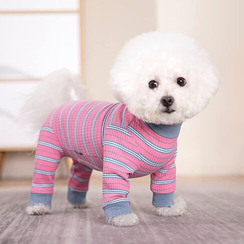 Dog Striped Recovery Suit, Puppy After Surgery Onesie for Female Male Dogs, Dogs Cats Long Sleeve Pajamas Bodysuit, Surgery Abdominal Wound Bandages Clothes, Dog Pant for Shedding Skin Disease Blue in Saudi Arabia