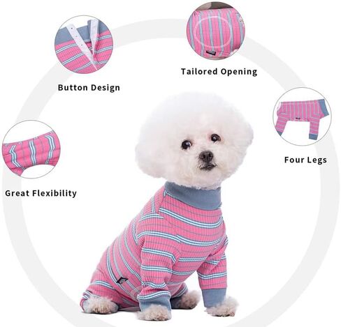 Dog Striped Recovery Suit, Puppy After Surgery Onesie for Female Male Dogs, Dogs Cats Long Sleeve Pajamas Bodysuit, Surgery Abdominal Wound Bandages Clothes, Dog Pant for Shedding Skin Disease Blue in Saudi Arabia