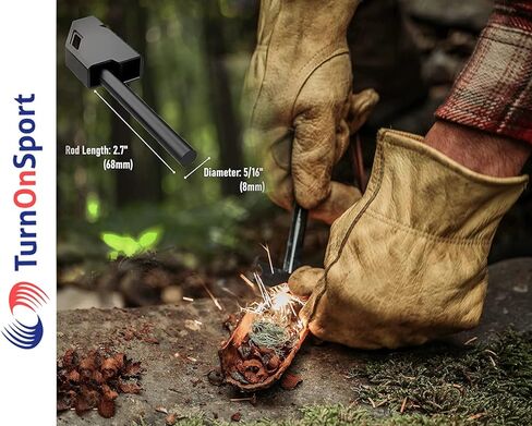 Magnesium Fire Starter Survival Kit | Waterproof Flint Steel Fire Starter with Compass | TurnOnSport Ferro Rods Fire Striker with Whistle & Paracord Lanyard for Camping, Hiking (Pack of 2) - Black in Kuwait