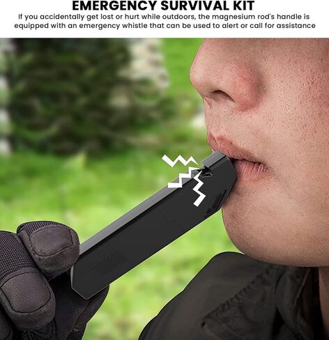 Magnesium Fire Starter Survival Kit | Waterproof Flint Steel Fire Starter with Compass | TurnOnSport Ferro Rods Fire Striker with Whistle & Paracord Lanyard for Camping, Hiking (Pack of 2) - Black in Kuwait