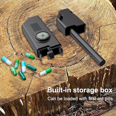 Magnesium Fire Starter Survival Kit | Waterproof Flint Steel Fire Starter with Compass | TurnOnSport Ferro Rods Fire Striker with Whistle & Paracord Lanyard for Camping, Hiking (Pack of 2) - Black in Kuwait