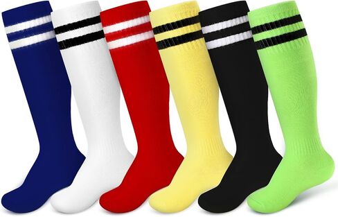 Unittype 6 Pairs Kids Toddler Soccer Socks Youth Stripes Football Socks Christmas Gift for Boys Girls 4-14 Years Old in Kuwait