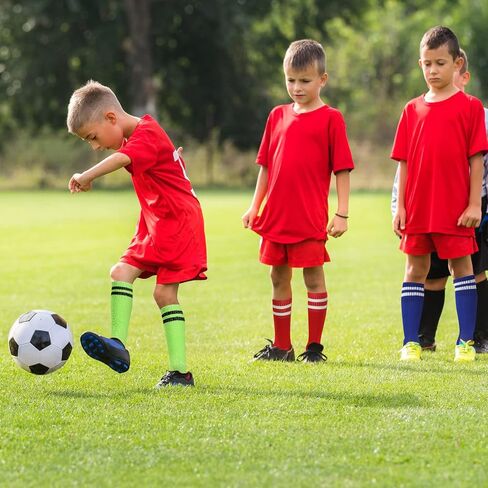 Unittype 6 Pairs Kids Toddler Soccer Socks Youth Stripes Football Socks Christmas Gift for Boys Girls 4-14 Years Old in Kuwait