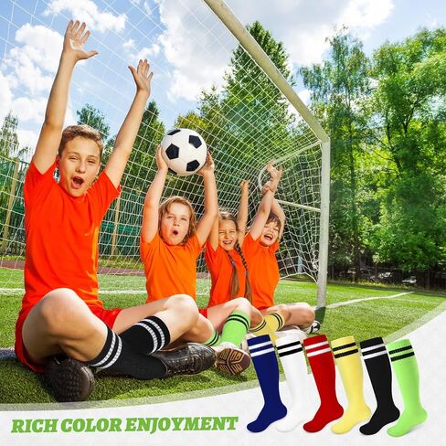Unittype 6 Pairs Kids Toddler Soccer Socks Youth Stripes Football Socks Christmas Gift for Boys Girls 4-14 Years Old in Kuwait