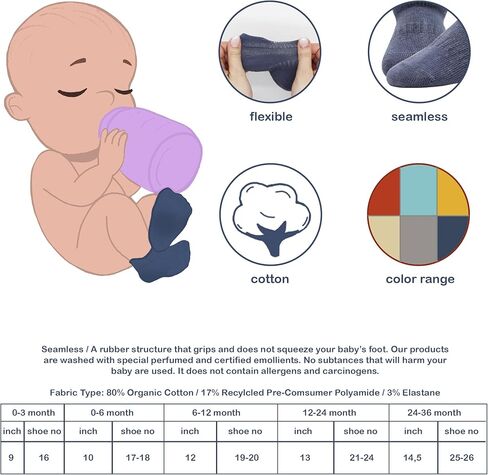 جوارب للكاحل من Bistyle Baby Grip 6 أزواج | جوارب للأطفال حديثي الولادة من القطن بدون خياطة | أطفال بنين بنات جوارب الكاحل in Kuwait