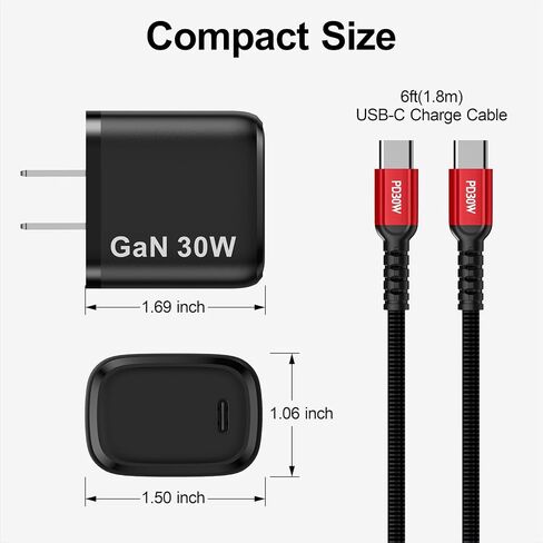 شاحن سريع 30 وات USB-C من Betschkim لـ DJI Mini 4 Pro، Mini 3 Pro/Mini 3، Mini 2 SE، Avata، Air 3، Air 2S Drones، شاحن حائط من النوع C مع كابل USB C إلى USB C لملحقات طائرات DJI بدون طيار - 6.6 قدم in Kuwait
