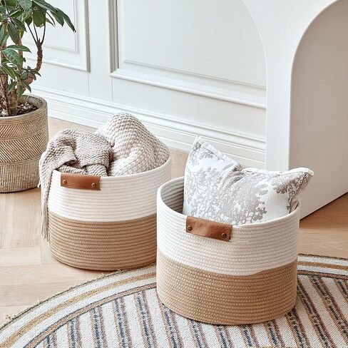 سلة الحبال RUNKA | سلة بطانية لغرفة المعيشة | 14 بوصة × 11 بوصة | سلة تخزين للغسيل والألعاب والكتب والمناشف in Kuwait