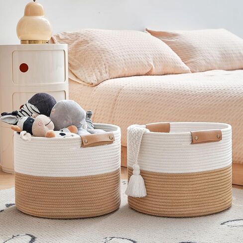 سلة الحبال RUNKA | سلة بطانية لغرفة المعيشة | 14 بوصة × 11 بوصة | سلة تخزين للغسيل والألعاب والكتب والمناشف in Kuwait