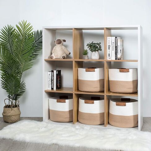 سلة الحبال RUNKA | سلة بطانية لغرفة المعيشة | 14 بوصة × 11 بوصة | سلة تخزين للغسيل والألعاب والكتب والمناشف in Kuwait