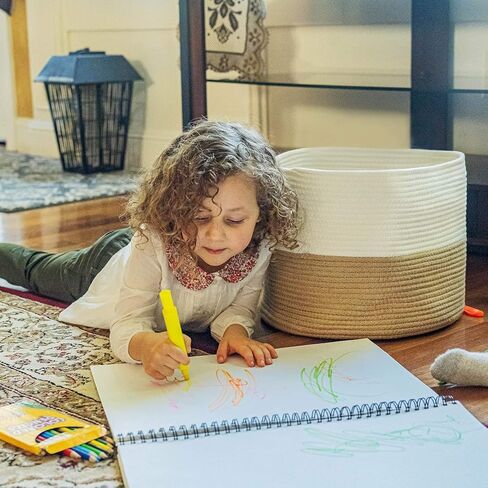 سلة الحبال RUNKA | سلة بطانية لغرفة المعيشة | 14 بوصة × 11 بوصة | سلة تخزين للغسيل والألعاب والكتب والمناشف in Kuwait