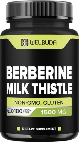 WELBUDA Berberine Supplement with Milk Thistle 1500mg - 180 Capsules - Highly Concentrated Formula for Support Immune System, Circulatory System & Overall Health in Kuwait