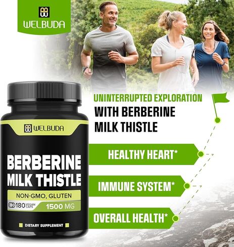 WELBUDA Berberine Supplement with Milk Thistle 1500mg - 180 Capsules - Highly Concentrated Formula for Support Immune System, Circulatory System & Overall Health in Kuwait