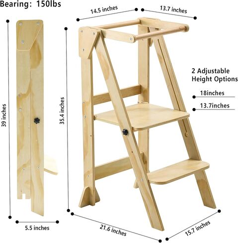 RMHDSLF Folding Toddler Step Stool, Wooden Montessori Toddler Tower, Kids Step Stool Toddler Tower. in Kuwait
