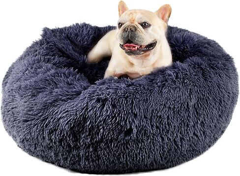 Himax Small Cat & Dog Bed with Cover, Calming Dog Bed for Small Dogs,Anti-Anxiety Donut Dog Bed with Attached Blanket,Washable Round Fluffy Pet Bed (20"/26"/35"), Light Grey in Kuwait