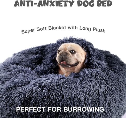 Himax Small Cat & Dog Bed with Cover, Calming Dog Bed for Small Dogs,Anti-Anxiety Donut Dog Bed with Attached Blanket,Washable Round Fluffy Pet Bed (20"/26"/35"), Light Grey in Kuwait