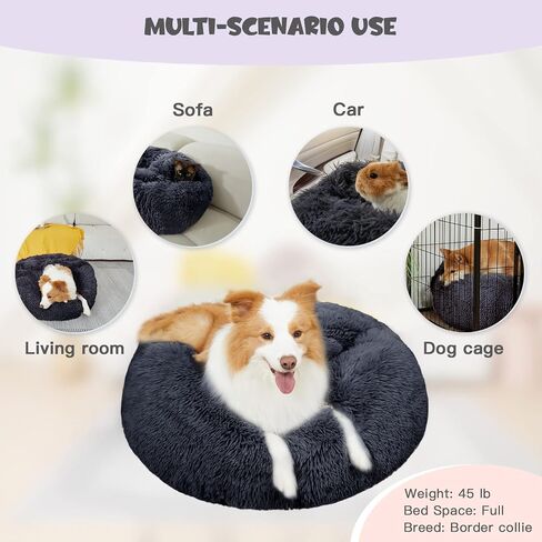 Himax Small Cat & Dog Bed with Cover, Calming Dog Bed for Small Dogs,Anti-Anxiety Donut Dog Bed with Attached Blanket,Washable Round Fluffy Pet Bed (20"/26"/35"), Light Grey in Kuwait