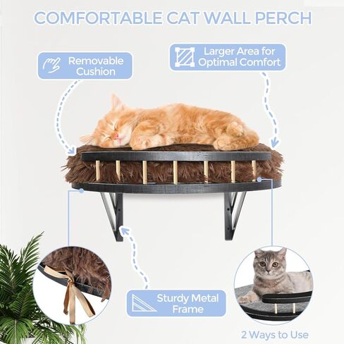Cat Wall Furniture Set Wall Mounted, Cat Wall Shelves with Plush Cushion,3 Cat Wall Steps and Scratching Pad, Cat Shelves and Perches for Wall Fit Cat Up to 15Lbs, Cat Climbing Shelf for Indoor in Kuwait