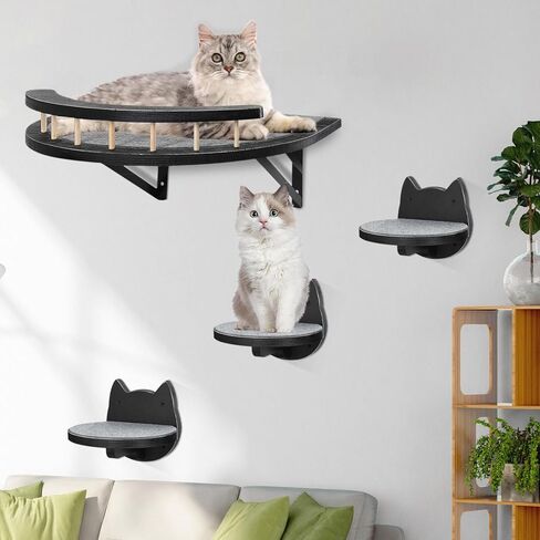 Cat Wall Furniture Set Wall Mounted, Cat Wall Shelves with Plush Cushion,3 Cat Wall Steps and Scratching Pad, Cat Shelves and Perches for Wall Fit Cat Up to 15Lbs, Cat Climbing Shelf for Indoor in Kuwait