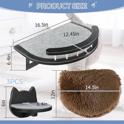 Cat Wall Furniture Set Wall Mounted, Cat Wall Shelves with Plush Cushion,3 Cat Wall Steps and Scratching Pad, Cat Shelves and Perches for Wall Fit Cat Up to 15Lbs, Cat Climbing Shelf for Indoor in Kuwait