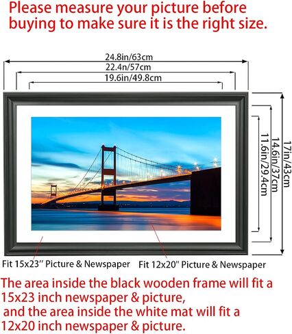 LTYHHK 12x23 Panoramic Picture Frames Solid Wood 11x22 Newspaper Frame ,Displays Picture11x22 with Mat or 12x23 Inch without Mat, Poster Frame 12x23 Photo Frames Family Wall 11x22 Picture Frame Black in Saudi Arabia