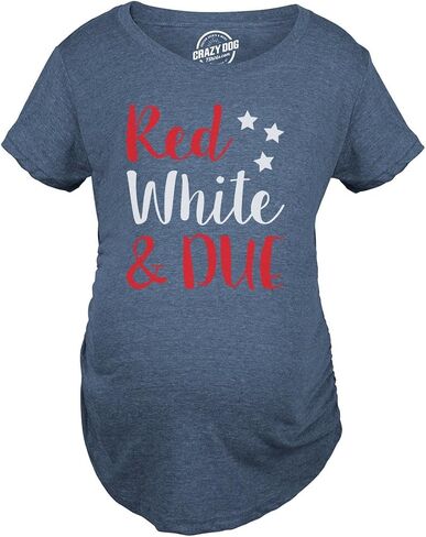 Maternity Red White and Due Pregnancy Tshirt Cute Patriotic Baby Tee for Baby Bump in Saudi Arabia