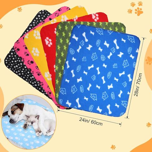 Preboun 50 Pack 24 x 28 Inch Dog Blankets with Paw Print, Soft Fleece Pets Blanket Sleep Mat Pad Bed Cover for Dogs Cats Puppy Kitten Guinea Pig and Other Small Animals, 25 Styles in Saudi Arabia