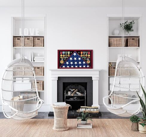 صندوق ظلال عسكري كبير من ILOT - علبة علم من الخشب الصلب لعلم دفن المحاربين القدامى الأمريكي مقاس 5 × 9.5 بوصة، وبطانة مخملية مثل اللباد للميداليات، وزجاج شبكي مصقول (الماهوجني) in Kuwait