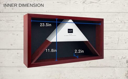 صندوق ظلال عسكري كبير من ILOT - علبة علم من الخشب الصلب لعلم دفن المحاربين القدامى الأمريكي مقاس 5 × 9.5 بوصة، وبطانة مخملية مثل اللباد للميداليات، وزجاج شبكي مصقول (الماهوجني) in Kuwait