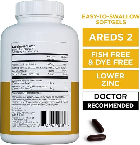 Viteyes AREDS 2 Classic Macular Health Formula Softgels, Eye Health Vitamin to Support a Healthy Macula, Lower Zinc, Eye Vitamins, Macular Vitamins, Beta-Carotene Free, 210 Softgels in Saudi Arabia