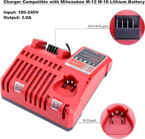 Kotoate M-12 M-18 Multi-Voltage Battery Charger Replacement for Milwaukee Rapid Charger 48-59-1812 Compatible with Milwaukee 12V-18V Battery 48-11-1850 48-11-1852 48-11-2401 48-11-2440 in Kuwait