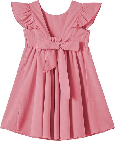 Toddler Girls Lace Dress Baby Kids Tie Back Bow Pom Pom Ruffle Sleeve Backless Party Princess Dresses in Saudi Arabia