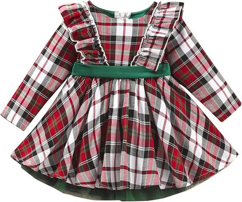 عيد الميلاد طفل فستان طفلة الملابس الزي Bowknot منقوشة فساتين الحفلات الأميرة للفتيات الصغيرات 2T 3T 4T 5T 6T 7T in Kuwait