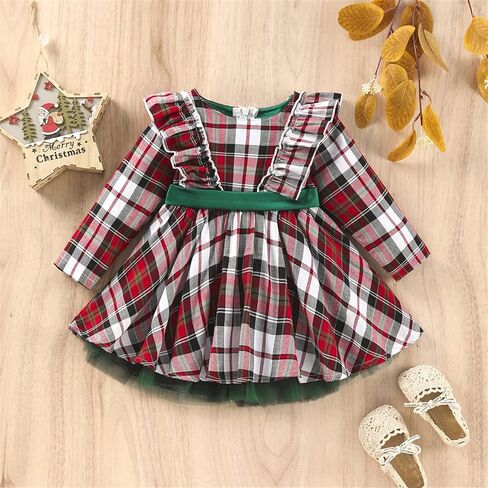 عيد الميلاد طفل فستان طفلة الملابس الزي Bowknot منقوشة فساتين الحفلات الأميرة للفتيات الصغيرات 2T 3T 4T 5T 6T 7T in Kuwait