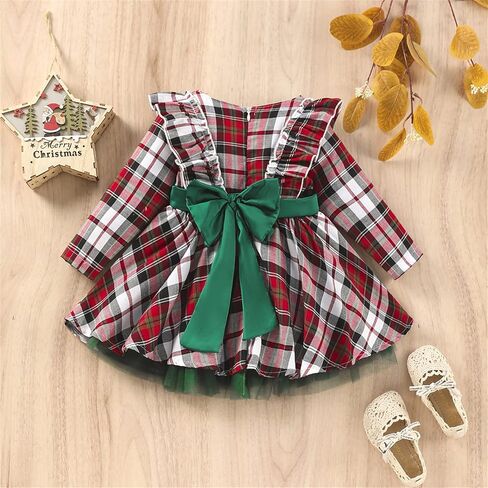 عيد الميلاد طفل فستان طفلة الملابس الزي Bowknot منقوشة فساتين الحفلات الأميرة للفتيات الصغيرات 2T 3T 4T 5T 6T 7T in Kuwait