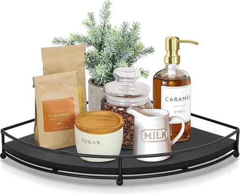 رف زاوية من الخشب Y&ME، صينية تقديم مزخرفة باللون الأسود، سطح منظم للحمام، رافعة صينية ريفية لديكور بار القهوة، رافعة عرض لقطعة مركزية للمزرعة في المطبخ/تناول الطعام in Kuwait